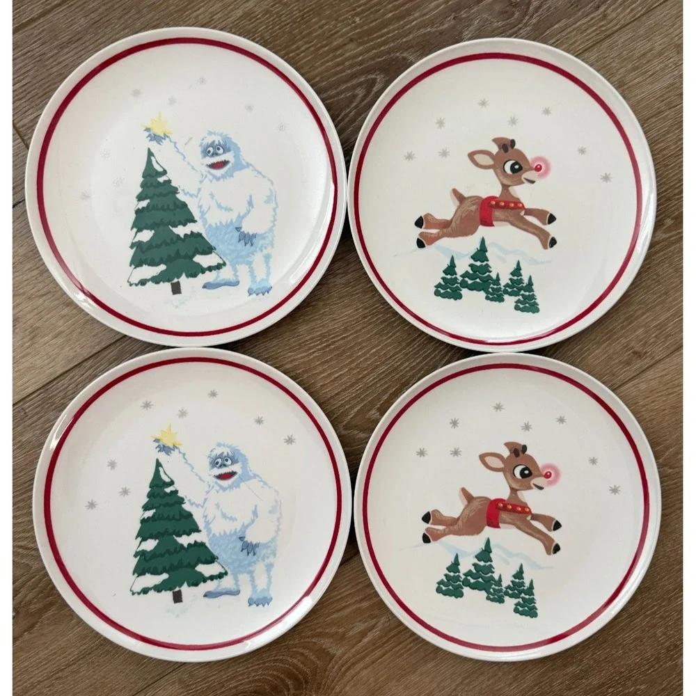 Pottery Barn Kids Rudolph Santa Christmas Melamine Plates Set of 4 9